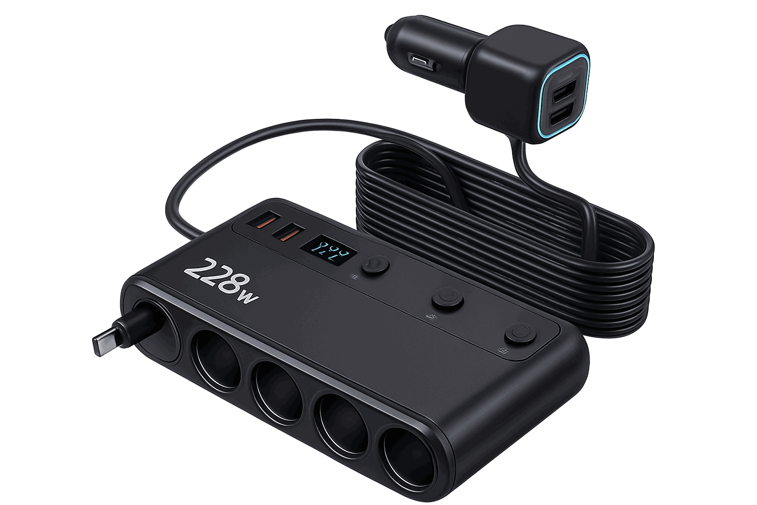 9-in-1 Car Charger Adapter 228W with 3 Sockets and Fast Charging-GC06