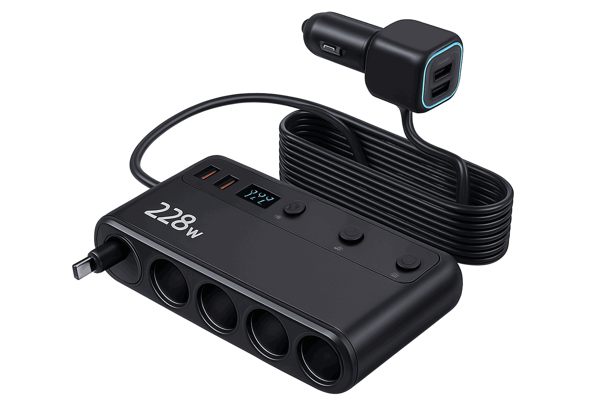 9-in-1 Car Charger Adapter 228W with 3 Sockets and Fast Charging-GC06