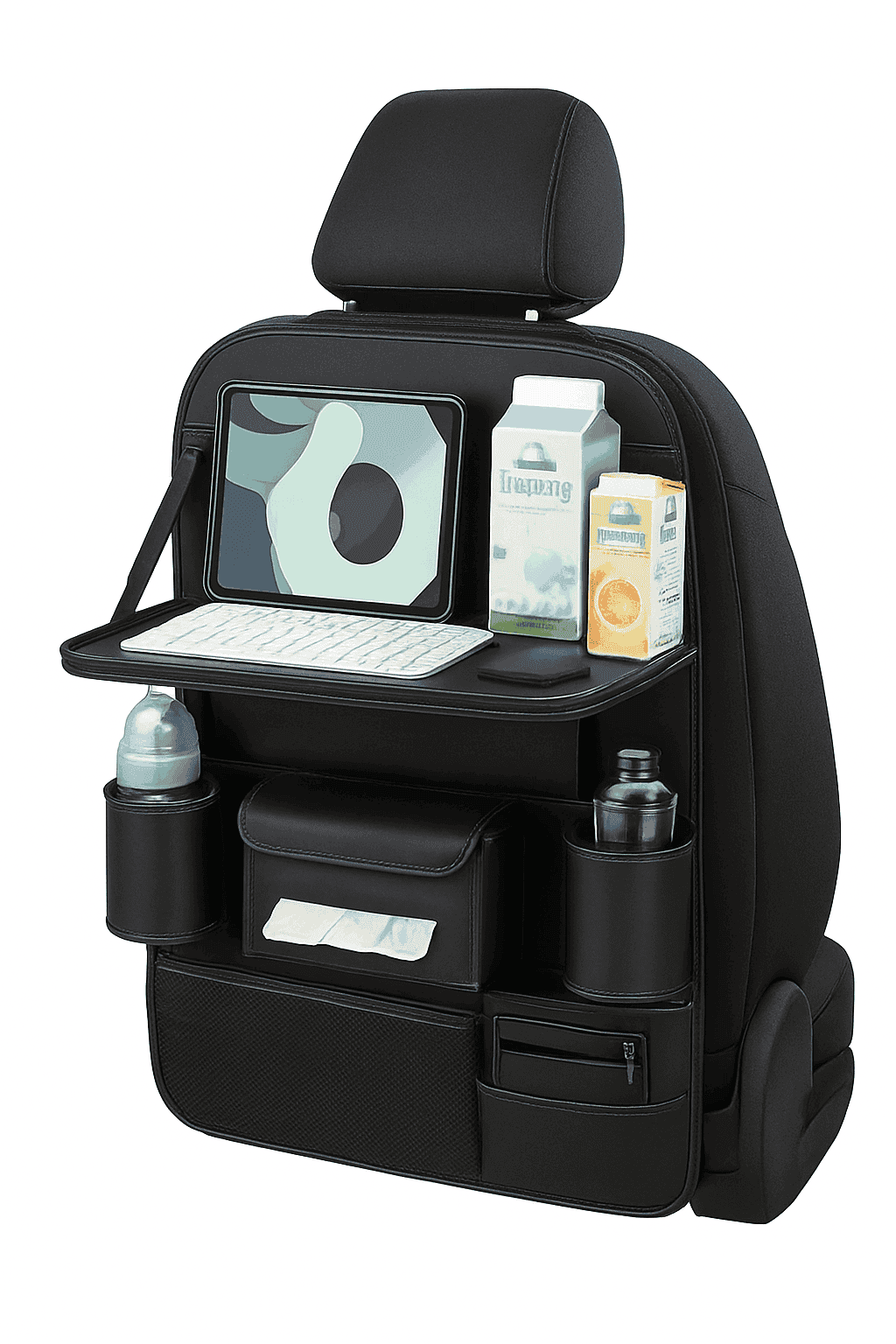 9 in 1 Car Seat Back Organizer with Hidden Tray, Mesh Pocket and Tissue Holder-black 1pc