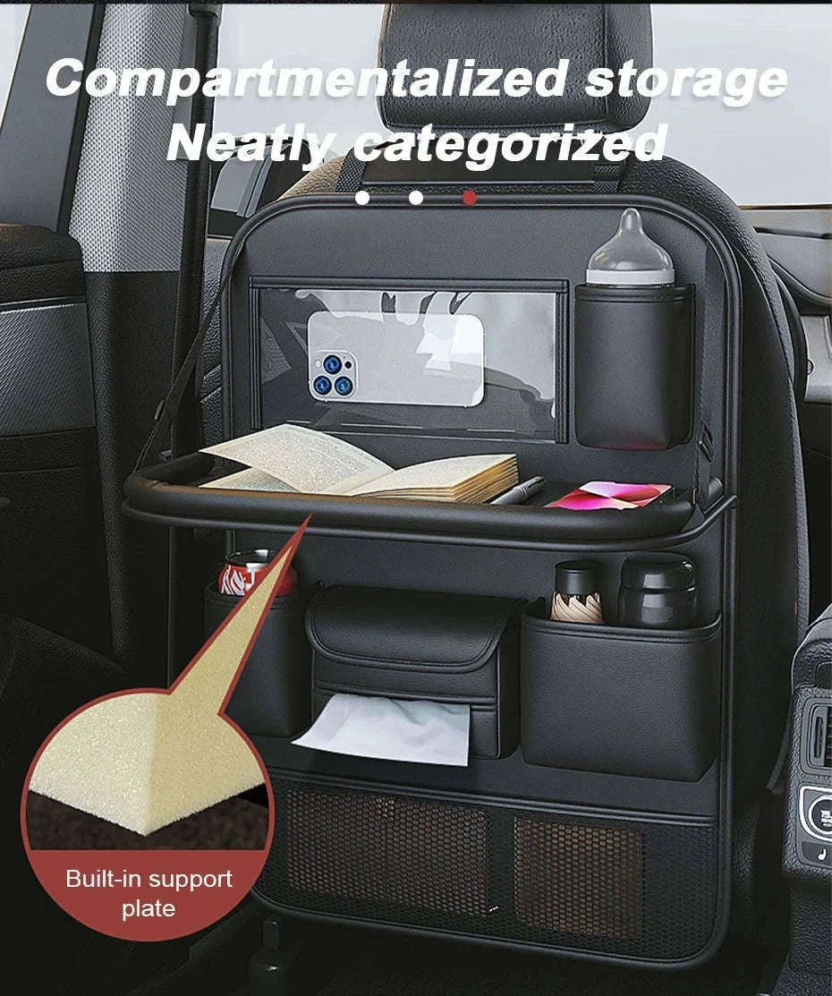 9 in 1 Car Seat Back Organizer with Hidden Tray, Mesh Pocket and Tissue Holder-black 1pc