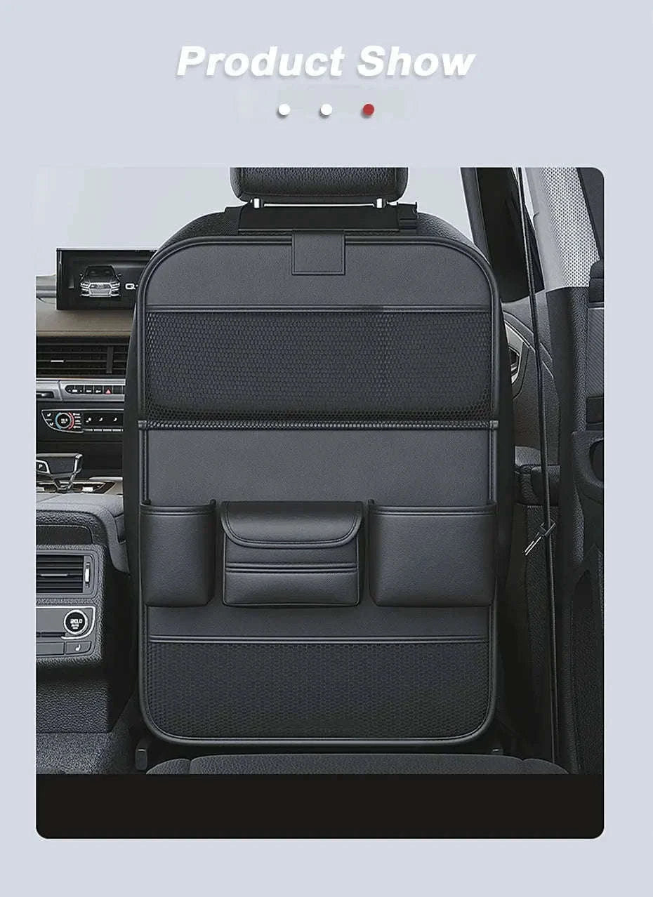 9 in 1 Car Seat Back Organizer with Hidden Tray, Mesh Pocket and Tissue Holder-black 1pc