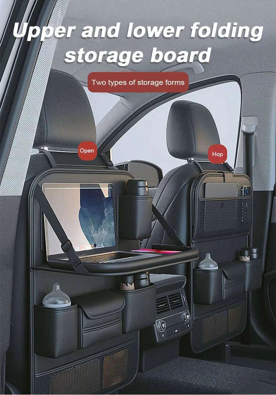 9 in 1 Car Seat Back Organizer with Hidden Tray, Mesh Pocket and Tissue Holder-black 1pc