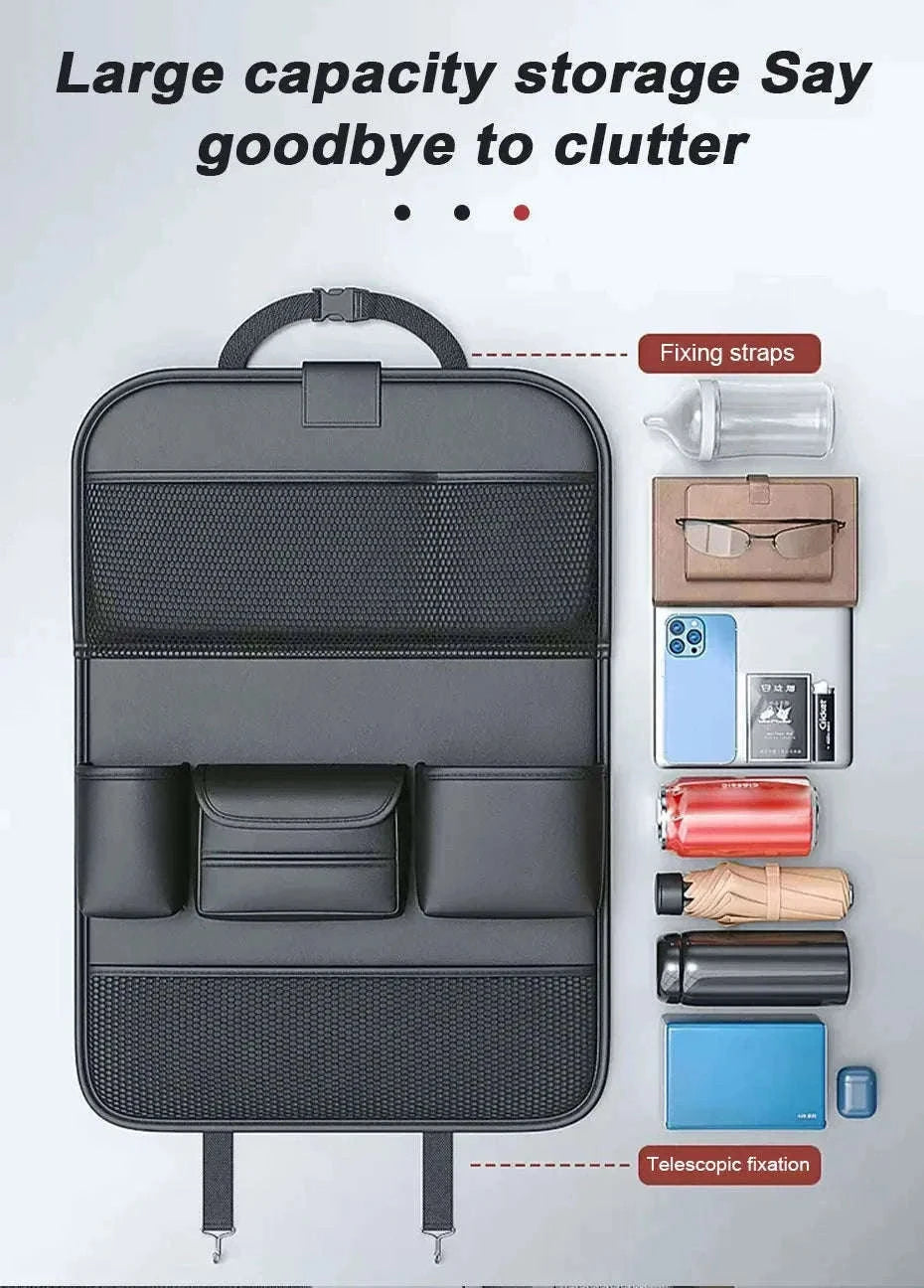 9 in 1 Car Seat Back Organizer with Hidden Tray, Mesh Pocket and Tissue Holder-black 1pc