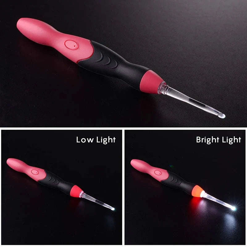 9-in-1 LED Lighted Crochet Hook Set-pink handle / CHINA