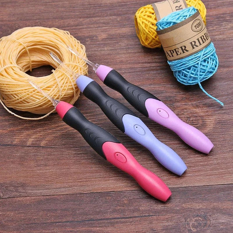 9-in-1 LED Lighted Crochet Hook Set-pink handle / CHINA