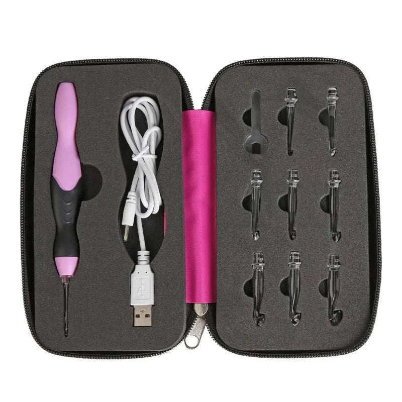 9-in-1 Light Up Crochet Hook Set for Clear, Comfortable Stitching-pink handle