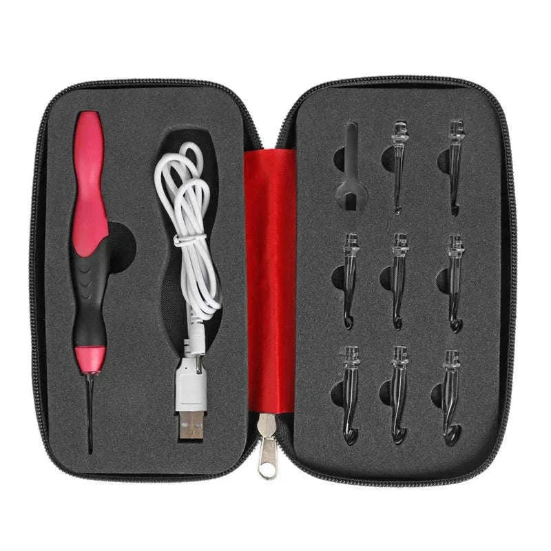 9-in-1 Light Up Crochet Hook Set for Clear, Comfortable Stitching-pink handle