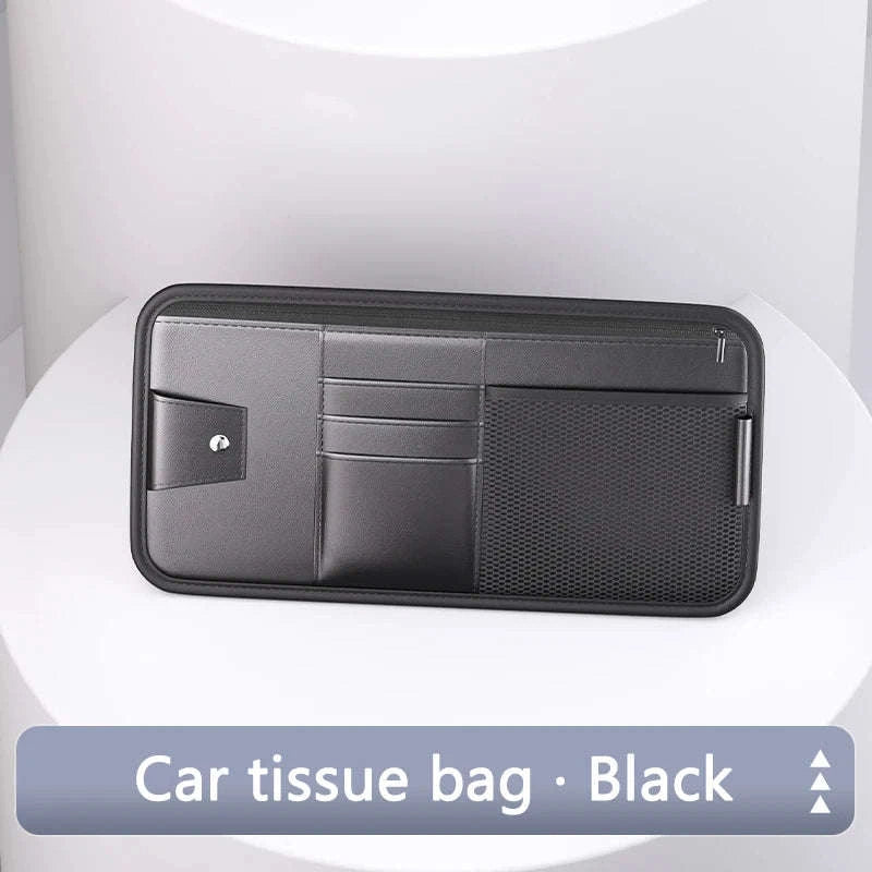 9 in 1 Sun Visor Organizer for Car PU Leather Zipper Storage Bag-GRAY