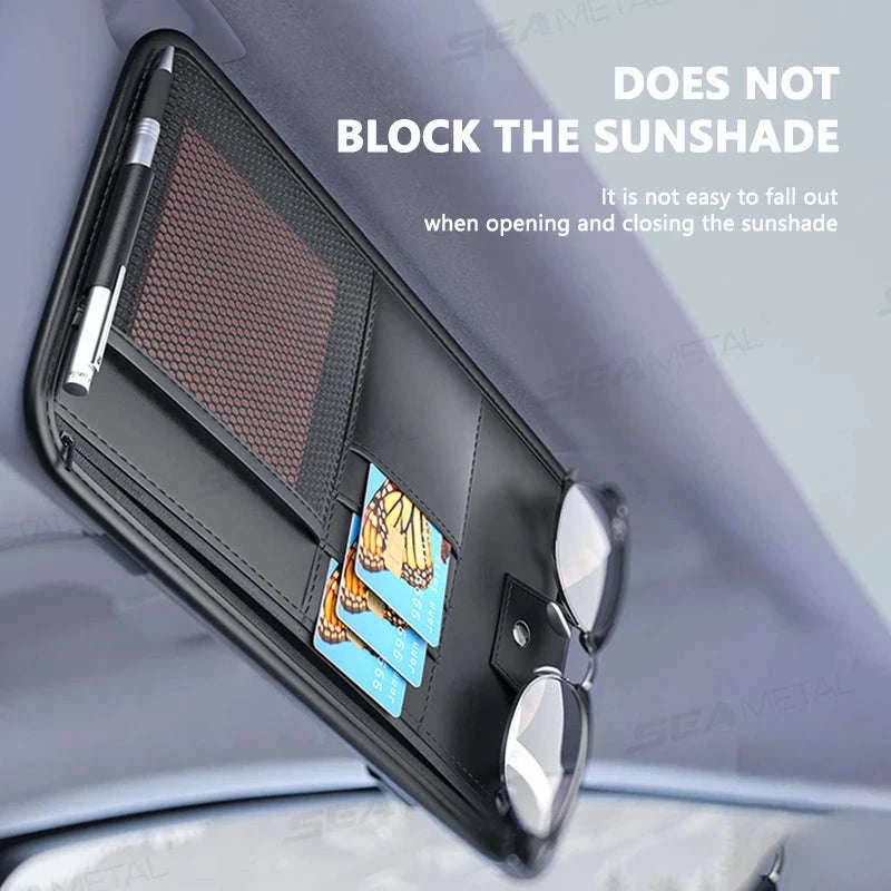 9 in 1 Sun Visor Organizer for Car PU Leather Zipper Storage Bag-GRAY