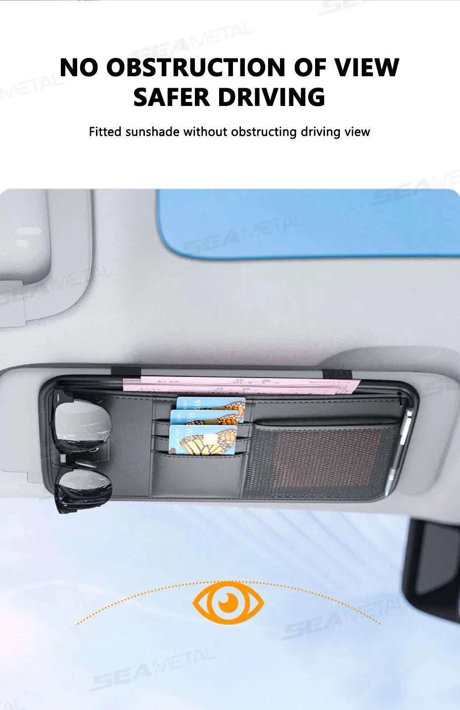 9 in 1 Sun Visor Organizer for Car PU Leather Zipper Storage Bag-GRAY
