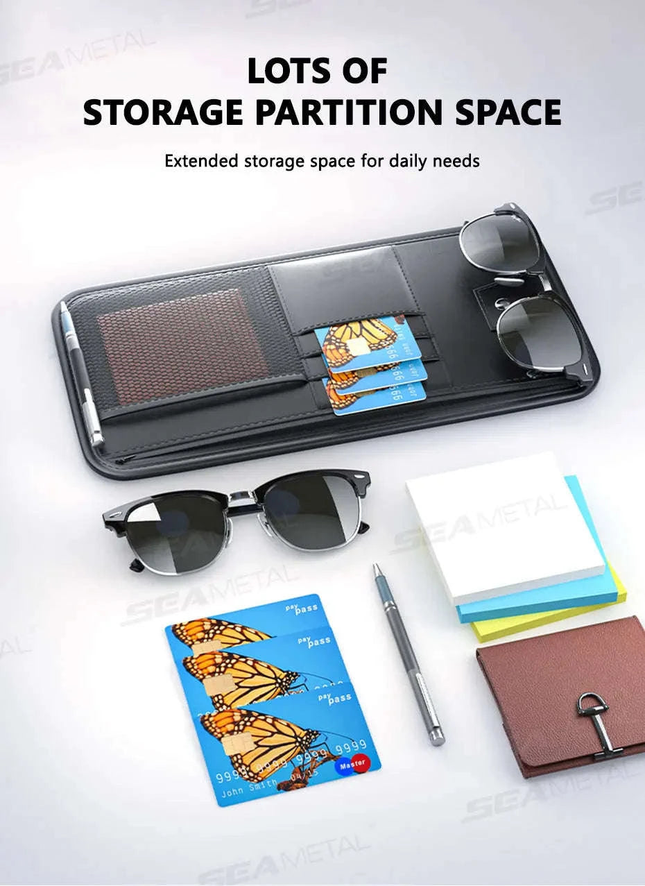 9 in 1 Sun Visor Organizer for Car PU Leather Zipper Storage Bag-GRAY