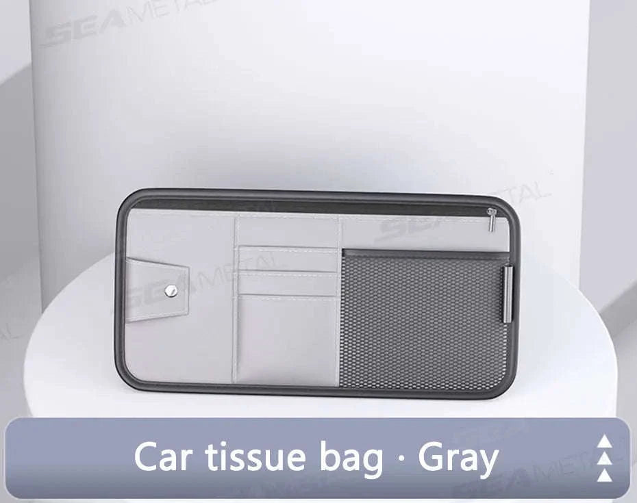 9 in 1 Sun Visor Organizer for Car PU Leather Zipper Storage Bag-GRAY