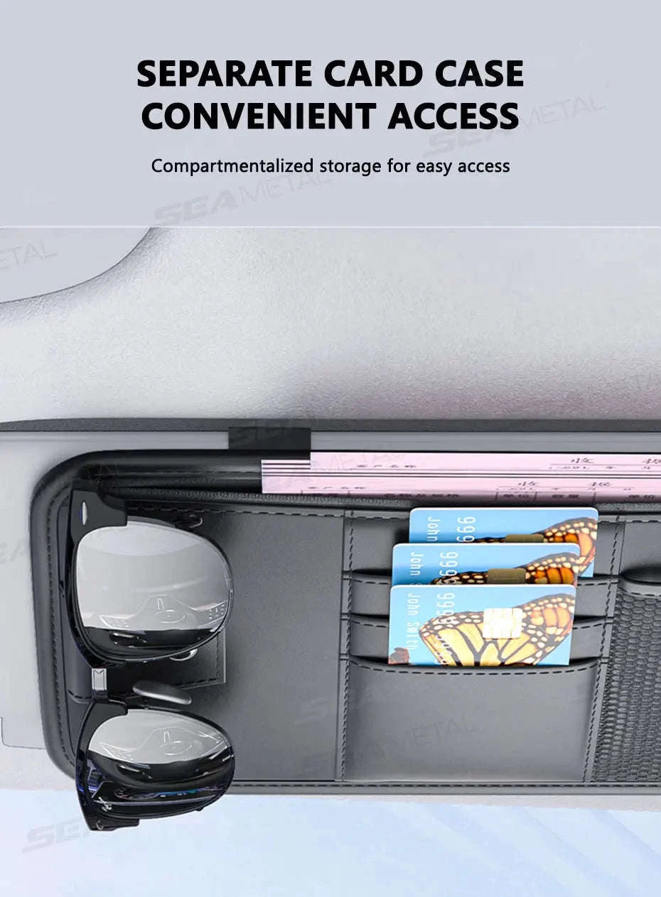 9 in 1 Sun Visor Organizer for Car PU Leather Zipper Storage Bag-GRAY