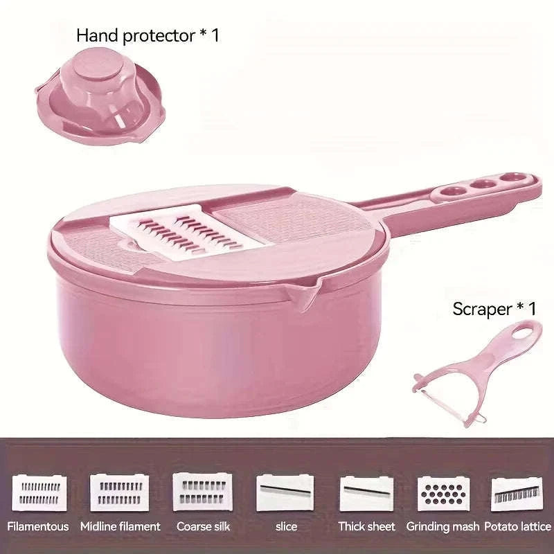 9-in-1 Vegetable Cutter Manual Slicer & Grater-9pcs-sets-pink / CHINA