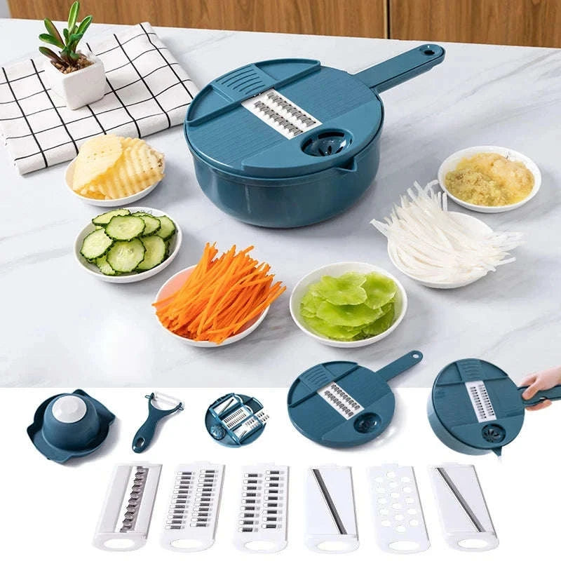 9-in-1 Vegetable Cutter Manual Slicer & Grater-9pcs-sets-pink / CHINA