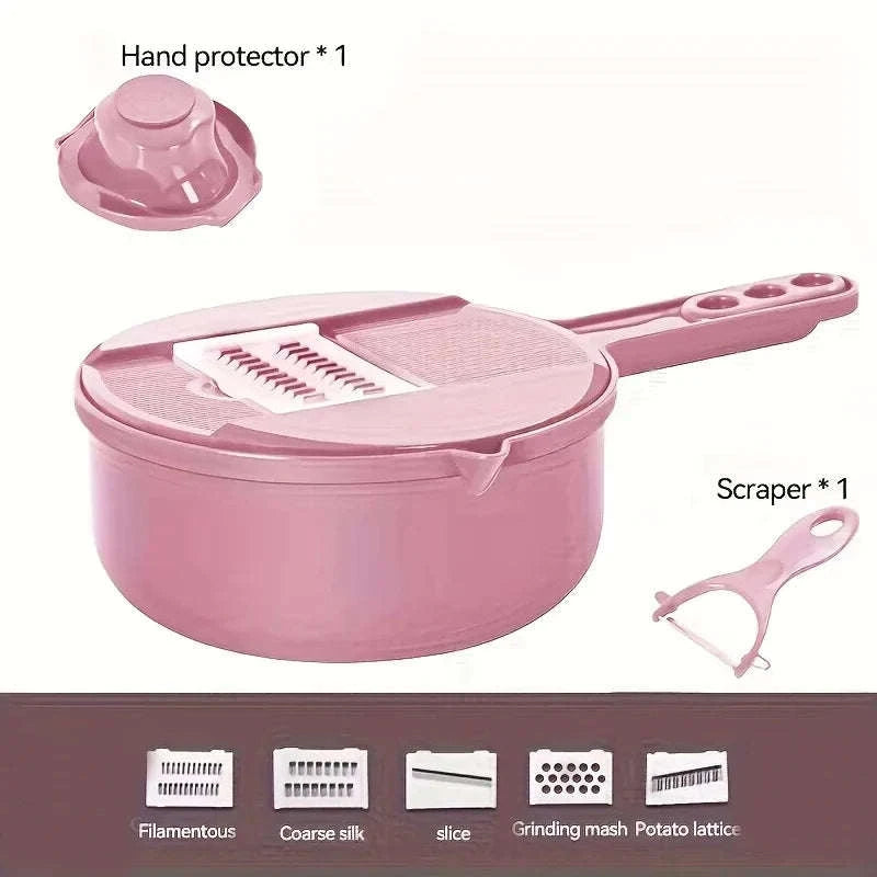 9-in-1 Vegetable Cutter Manual Slicer & Grater-9pcs-sets-pink / CHINA