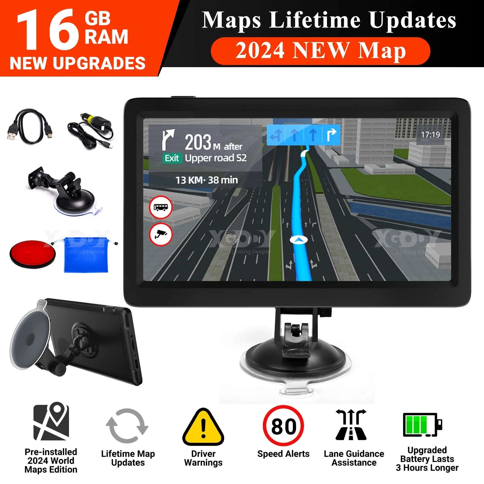 9-inch Car GPS Navigation with UK/EU Maps and Voice Guidance-9" / Europe / United Kingdom|black