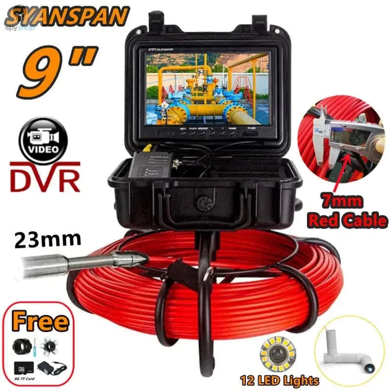 9-Inch DVR Pipe Inspection Camera – IP68 Waterproof System with 9" Monitor and LED Lighting-9in DVR / 15m