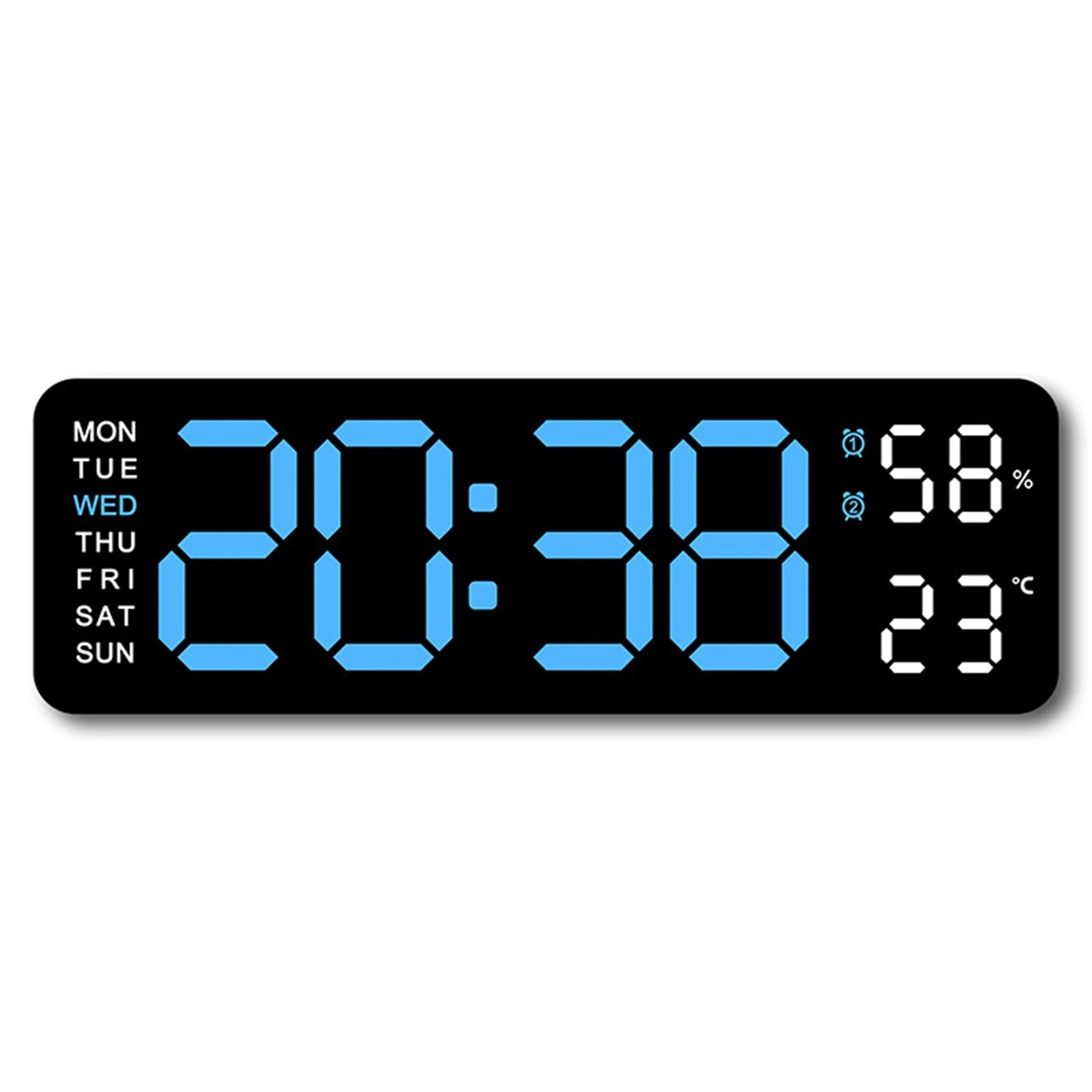 9" LED Digital Wall Clock with Temperature, Humidity & Weekday Display-Green / United States