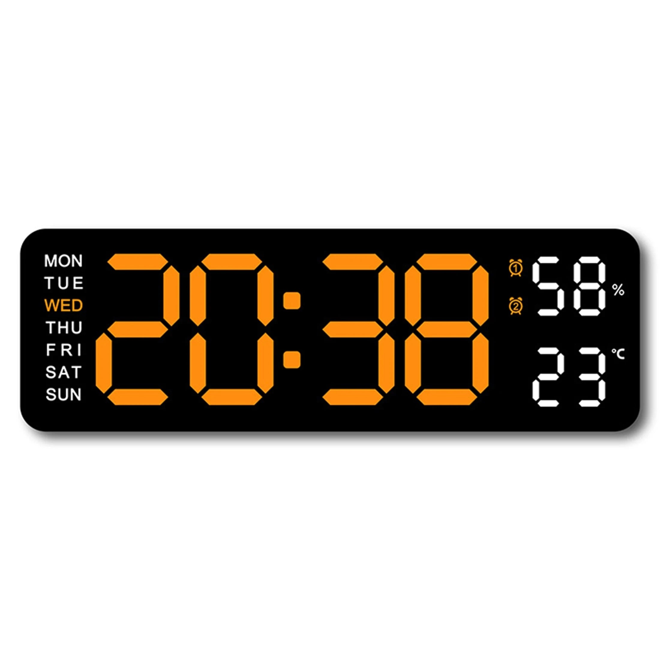 9" LED Digital Wall Clock with Temperature, Humidity & Weekday Display-Green / United States