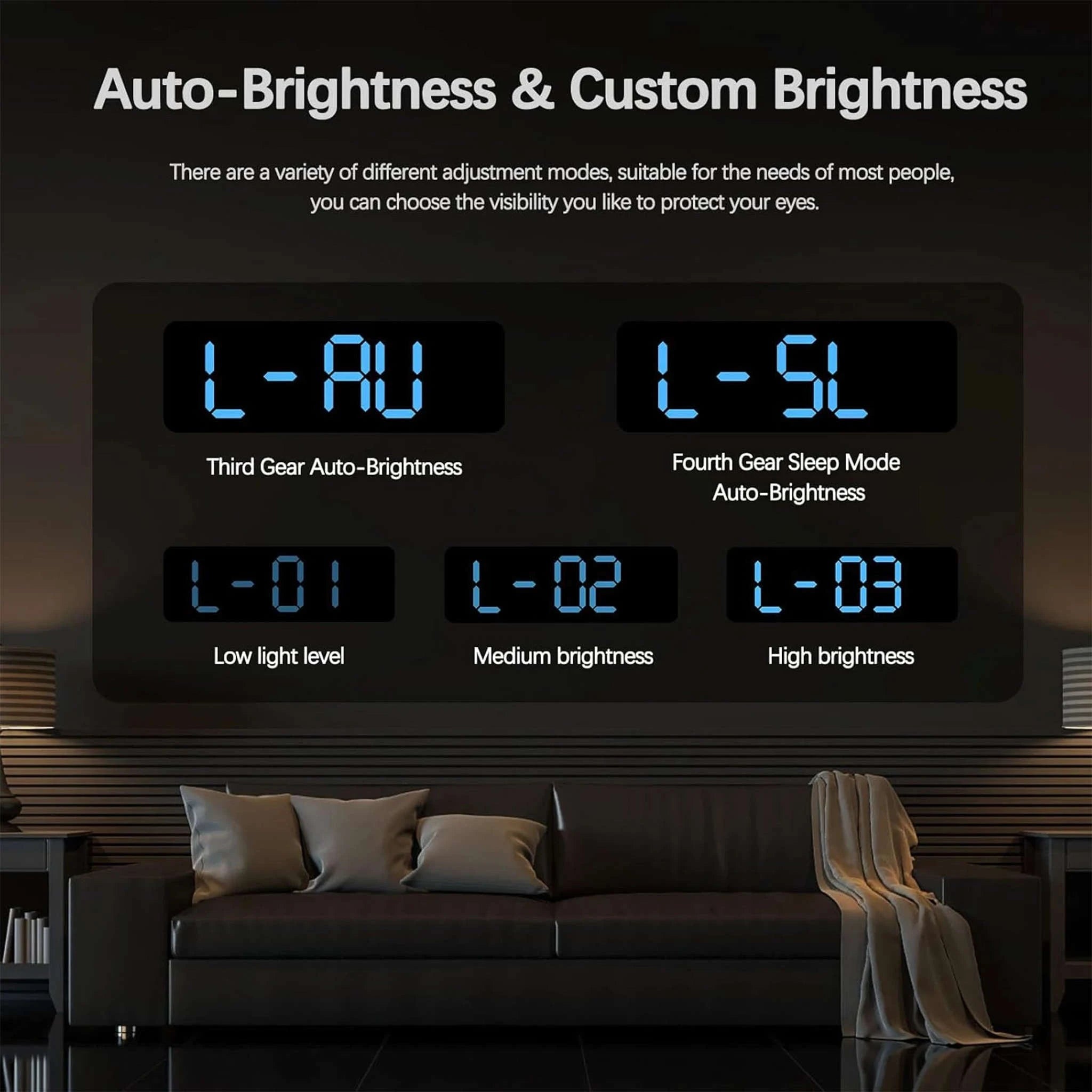 9" LED Digital Wall Clock with Temperature, Humidity & Weekday Display-Green / United States