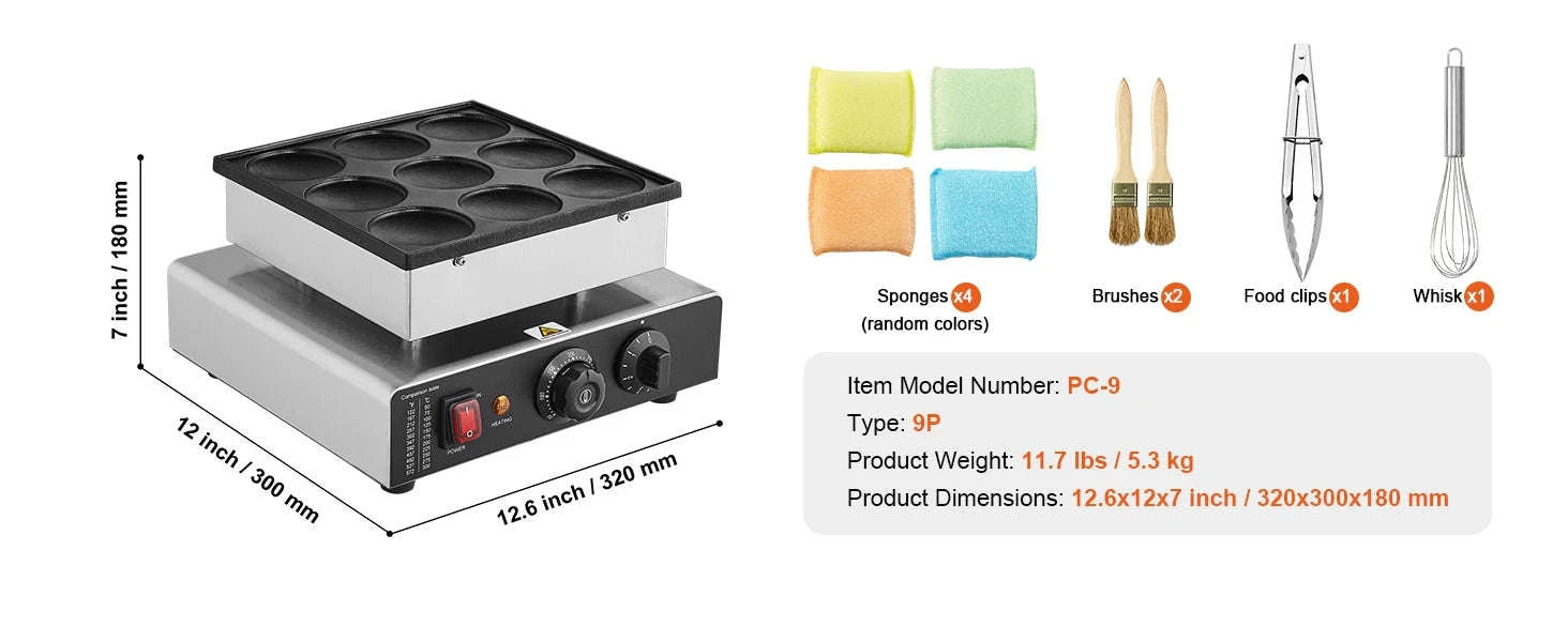 9-Piece Dutch Pancake Maker Electric Grill-Germany
