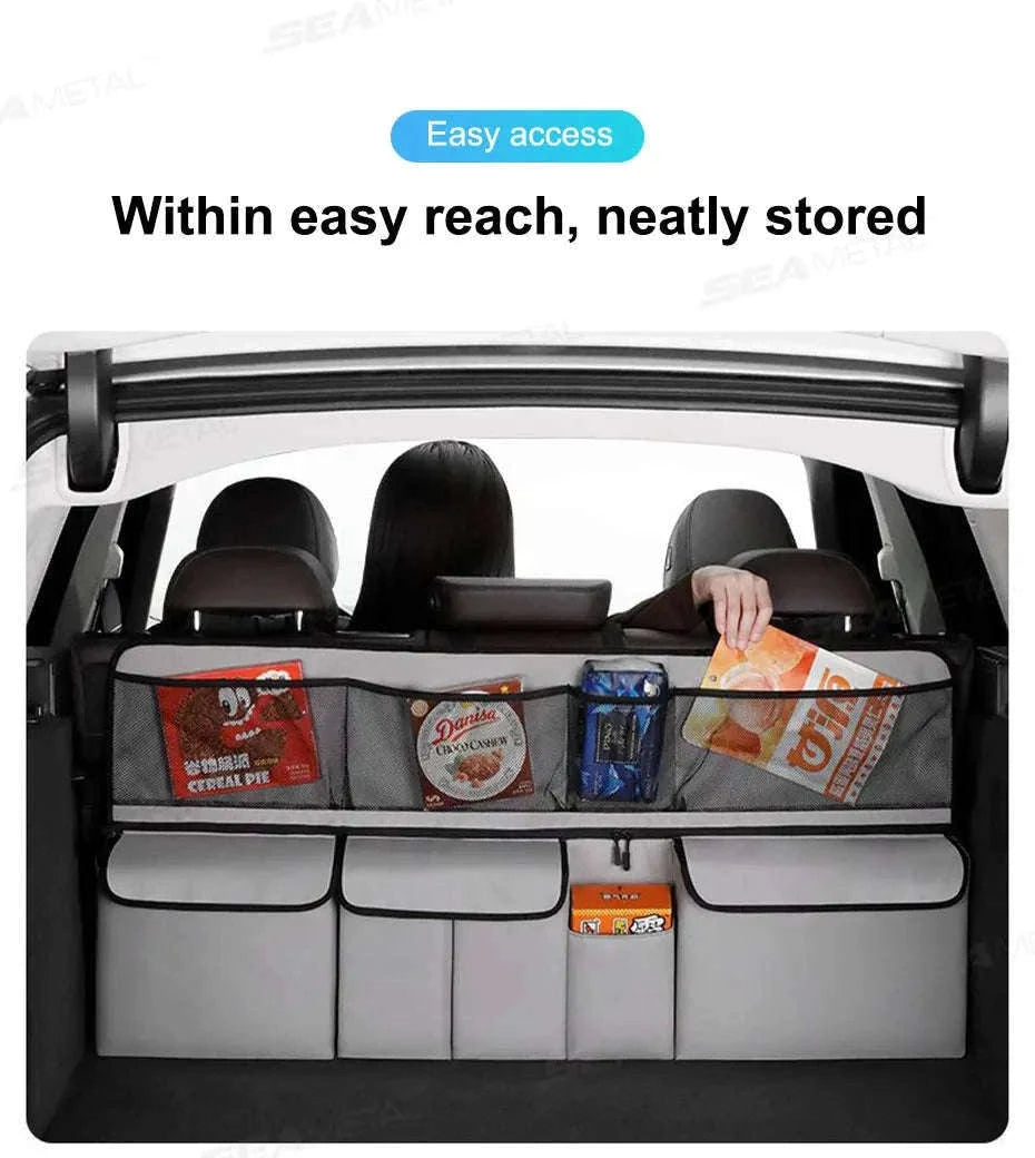9-Pocket Car Seat Back Organizer with Zipper-Gray