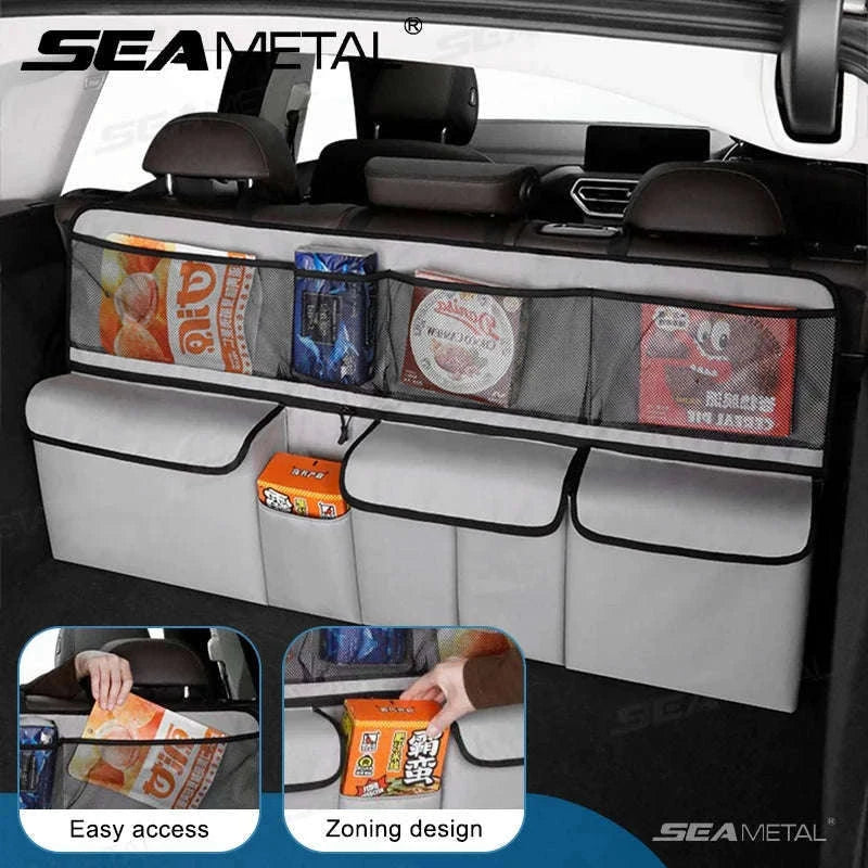 9-Pocket Car Seat Back Organizer with Zipper-Gray