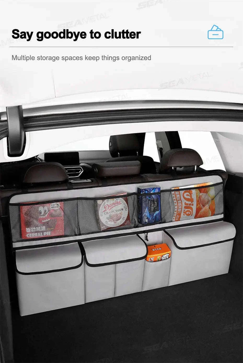 9-Pocket Car Seat Back Organizer with Zipper-Gray