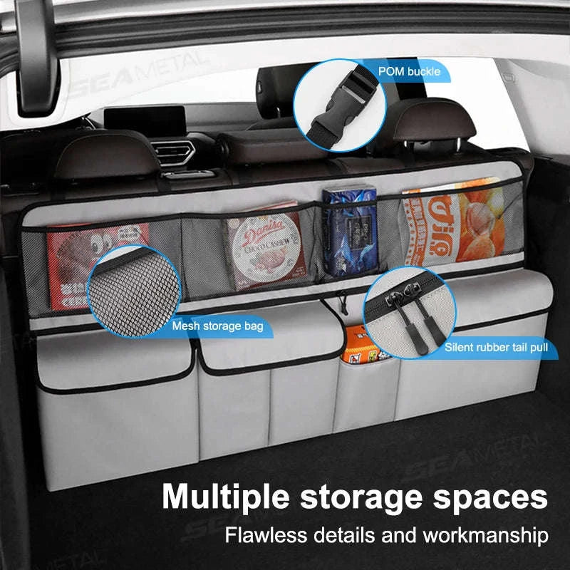 9-Pocket Car Seat Back Organizer with Zipper-Gray