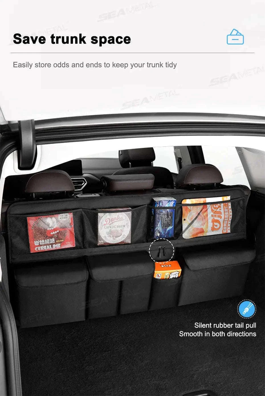 9-Pocket Car Seat Back Organizer with Zipper-Gray