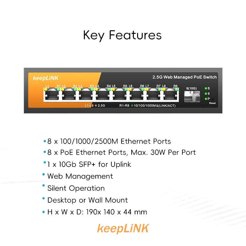 9-Port Multi-Gigabit Managed Switch-Switch with UK Plug