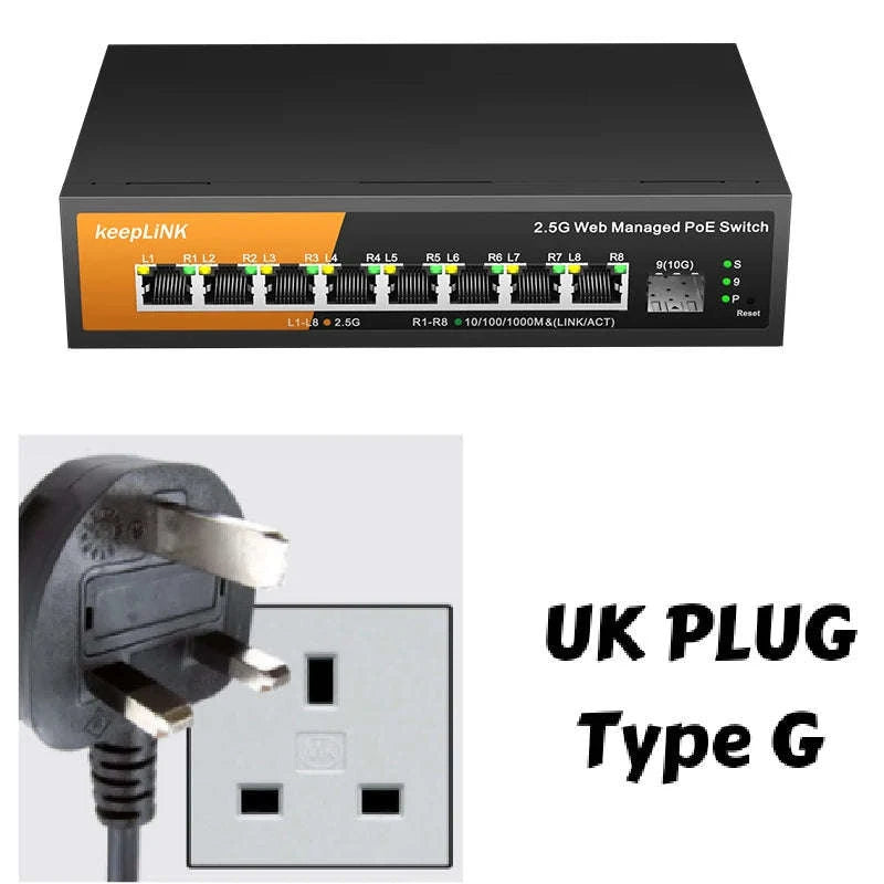 9-Port Multi-Gigabit Managed Switch-Switch with UK Plug