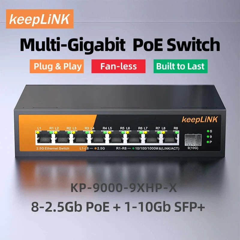 9-Port Multi-Gigabit Switch for High-Speed Networks-Switch with US Plug