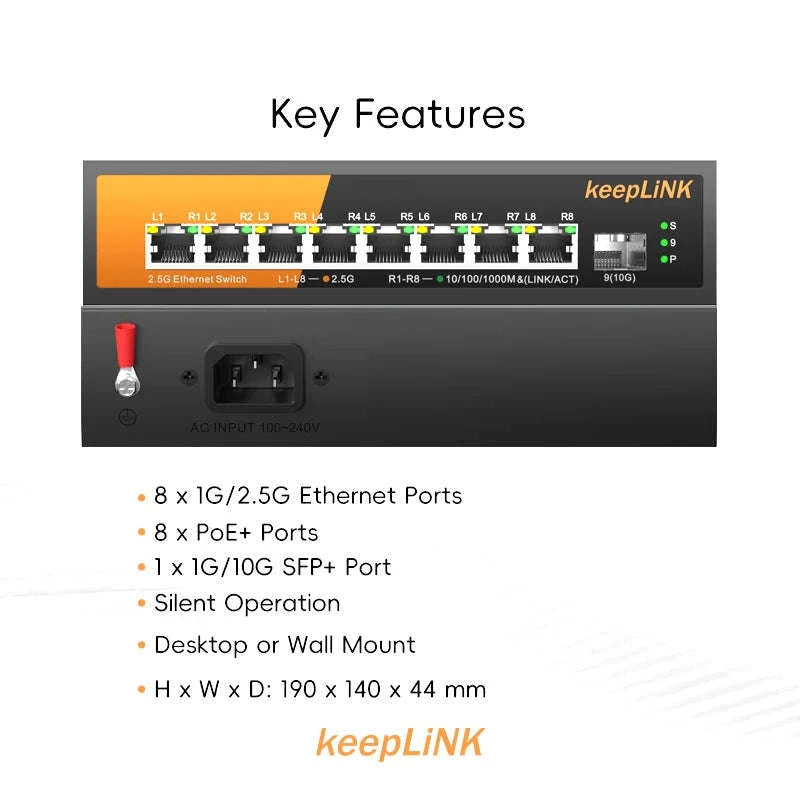 9-Port Multi-Gigabit Switch for High-Speed Networks-Switch with US Plug