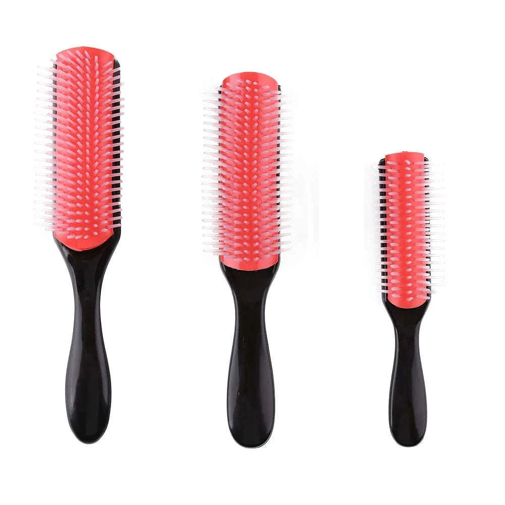 9-Row Detangling Hair Brush with Scalp Massage-red L / france