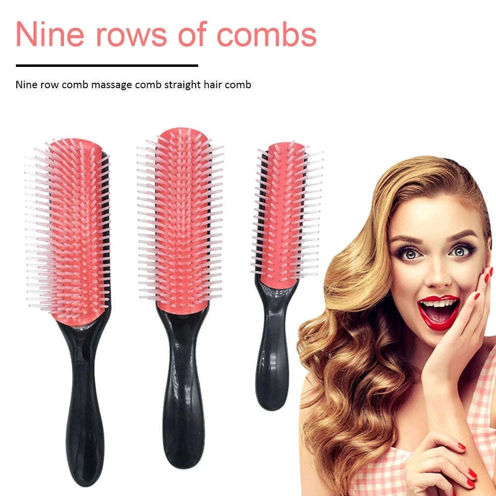 9-Row Detangling Hair Brush with Scalp Massage-red L / france