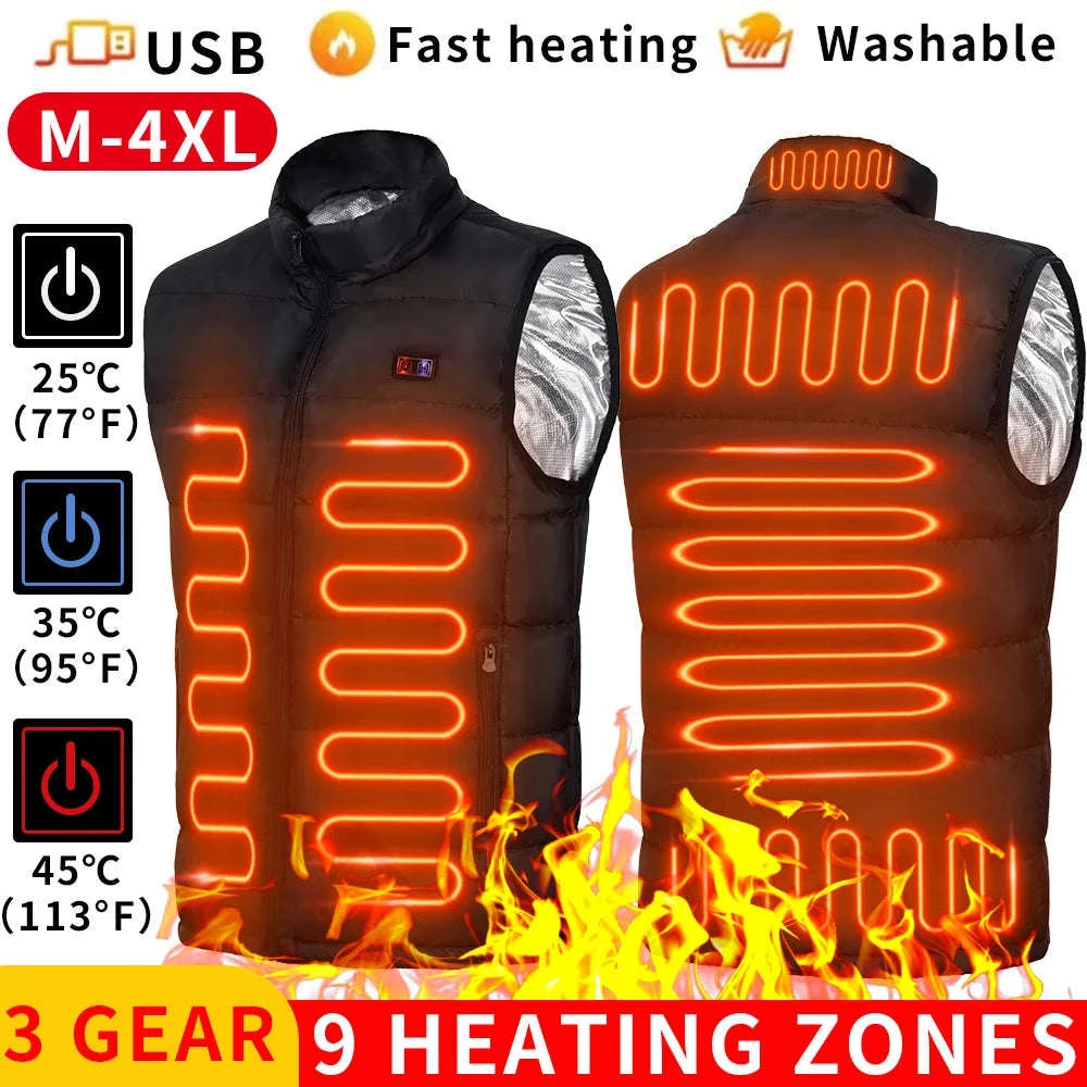 9‑Zone Graphene Heated Jacket for Men & Women-9 areas heated black / XXL