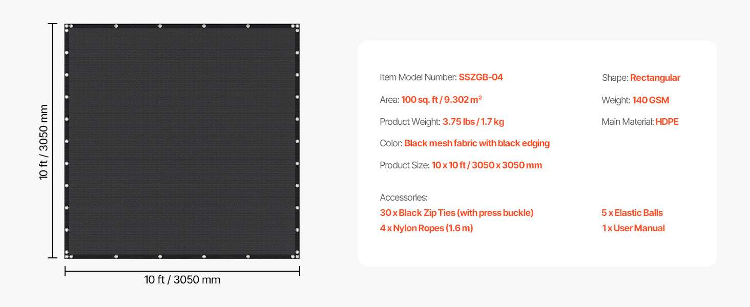 90% Sun Shade Cloth HDPE Pergola Cover for Patio Garden-185GSM 10x10ft Black / GERMANY