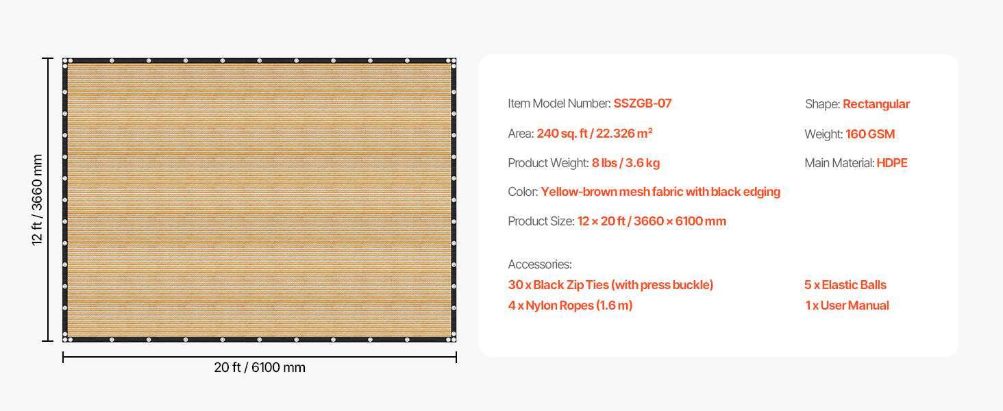 90% Sun Shade Cloth HDPE Pergola Cover for Patio Garden-185GSM 12x12ft Beige / United States