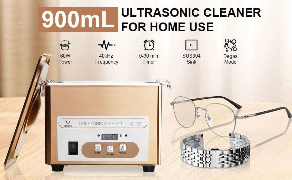 900ML Ultrasonic Cleaner 40kHz Jewelry, Glasses & Parts Cleaning Machine-110V-US Plug / China Mainland