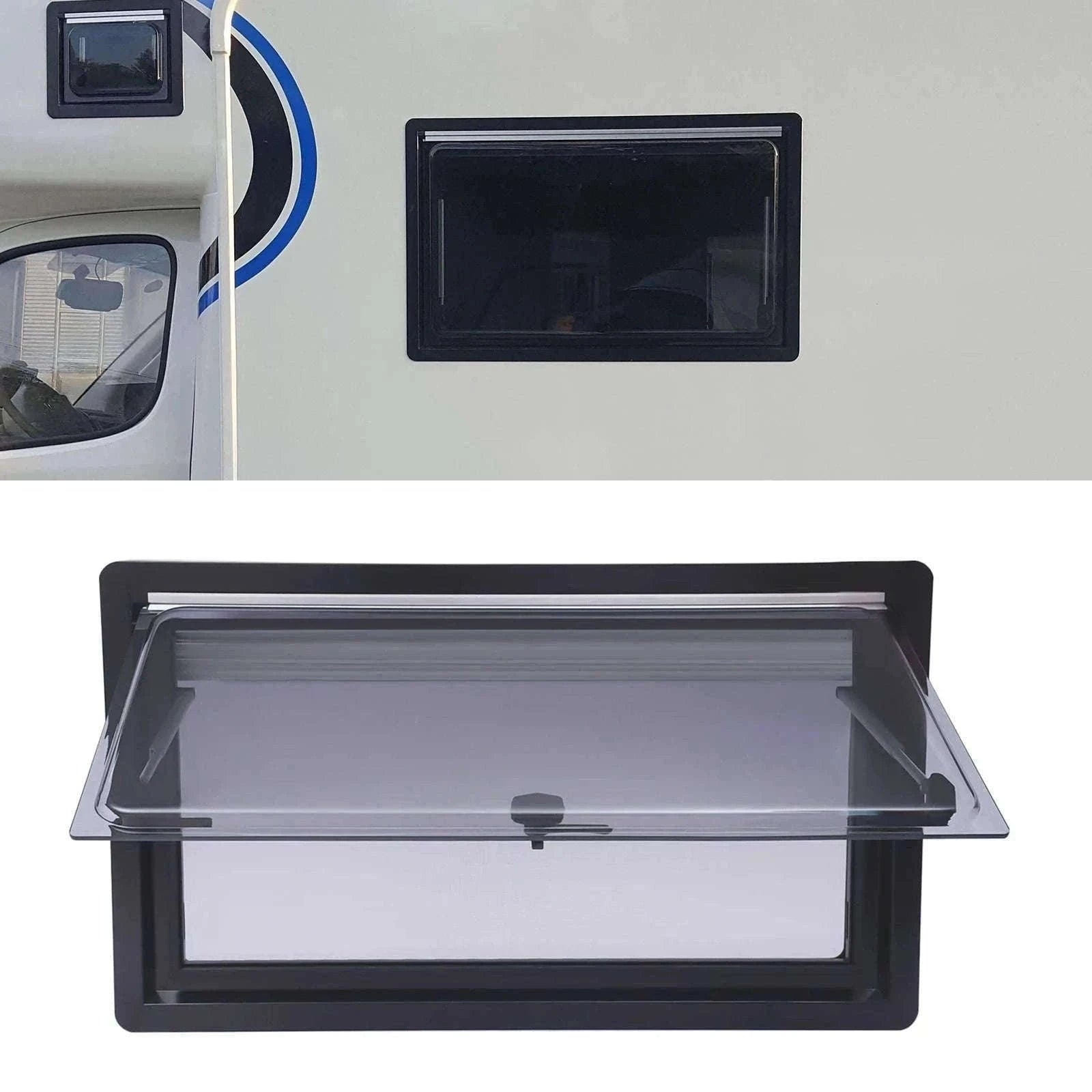 900x500mm Caravan Ventilation Window with Blind and Screen-Black / spain