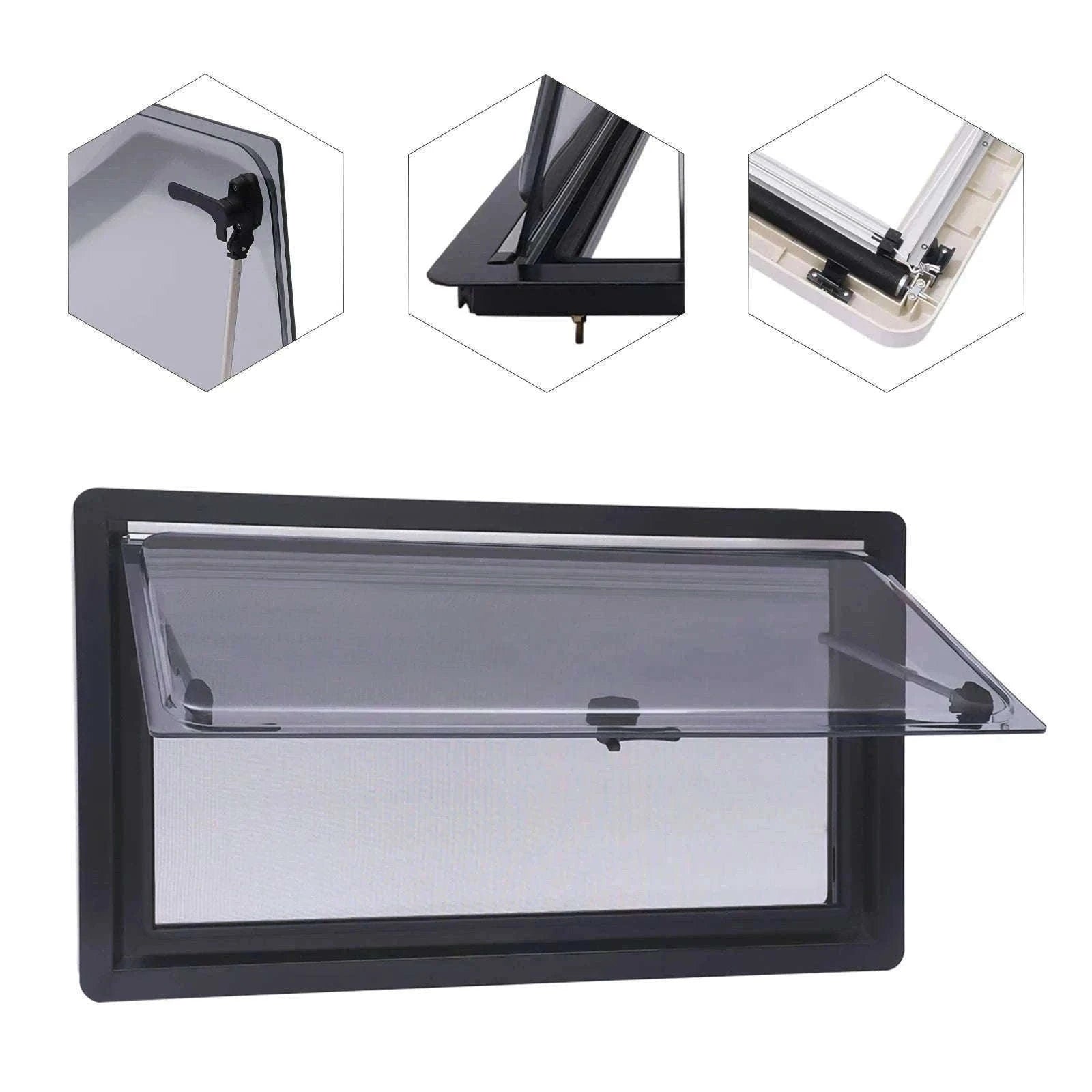 900x500mm Caravan Ventilation Window with Blind and Screen-Black / spain