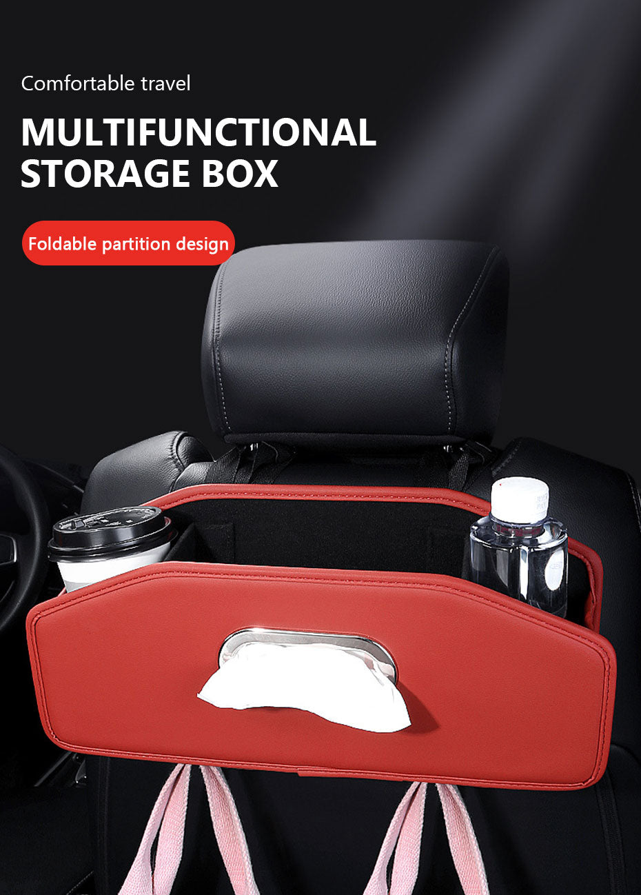 SEAMETAL Car Seat Back Organizer Multi-Functional Backseat Storage Bag for Passenger Foldable Storage Box Tissue Holder Hook
