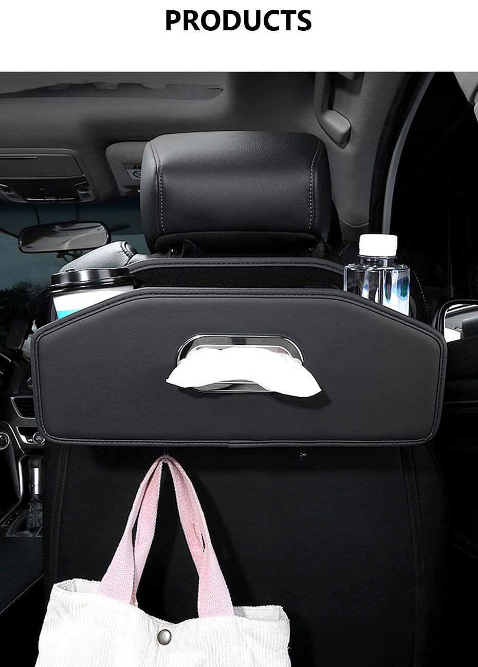 SEAMETAL Car Seat Back Organizer Multi-Functional Backseat Storage Bag for Passenger Foldable Storage Box Tissue Holder Hook