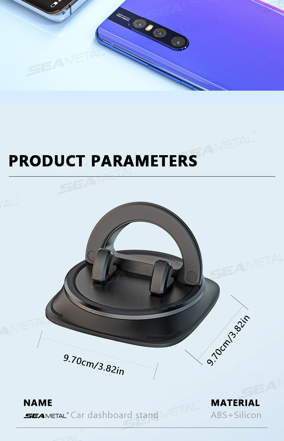 SEAMETAL Dashboard Car Phone Holder Anti Slip Stable Phone Mount Head-Up Auto Navigation Holder Universal for 4-7.2in Smartphone