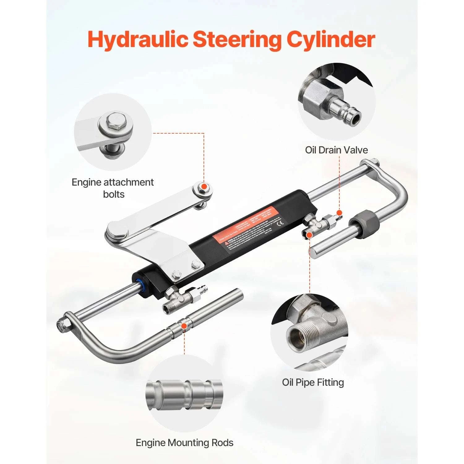 90HP Hydraulic Outboard Steering Kit with Helm, Cylinder & 26ft Hoses-90HP / United States