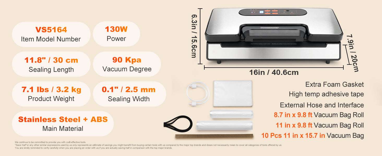 90Kpa Vacuum Sealer Machine with Cutter & Starter Bags-130 W / United States