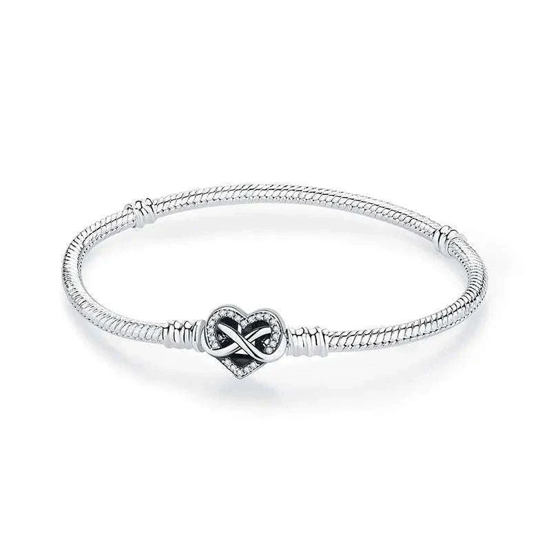 925 Sterling Silver Bracelet with Heart Charms-20 / 17cm
