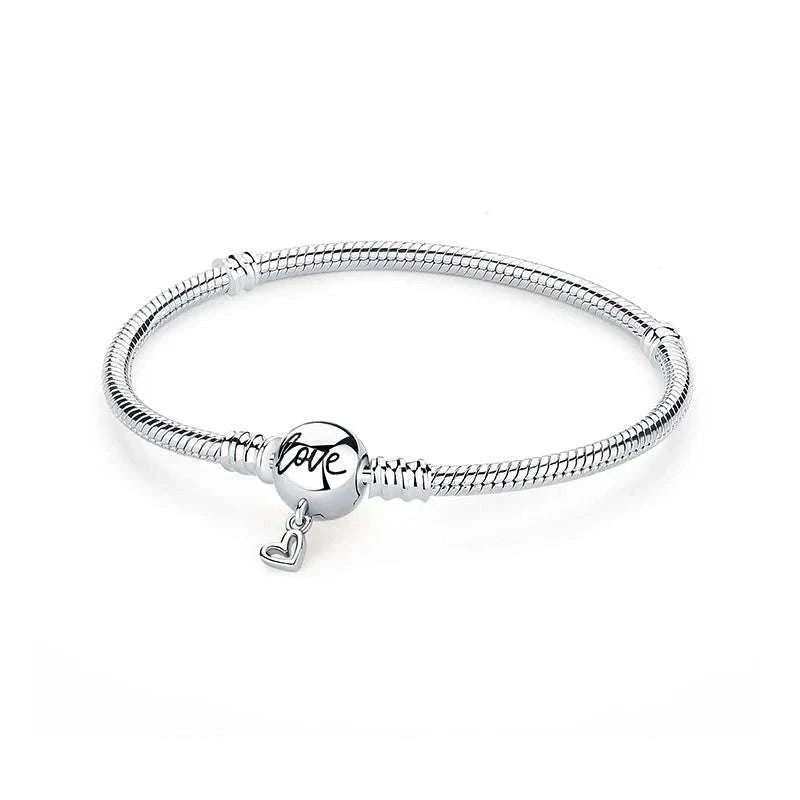 925 Sterling Silver Bracelet with Heart Charms-20 / 17cm